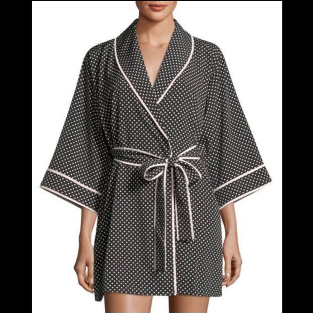 Kate Spade Polka Dot Polyester Robe Medium (black/white)